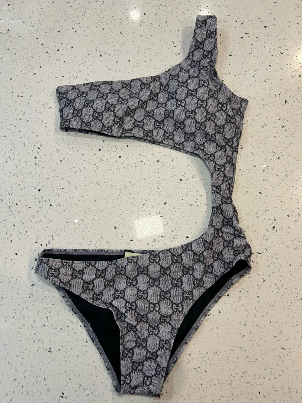 Gucci Gray Monogram One-Shoulder Kids One-Piece
